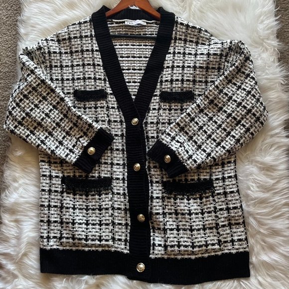 ZARA TWEED CARDIGAN Size LARGE - Picture 2 of 14